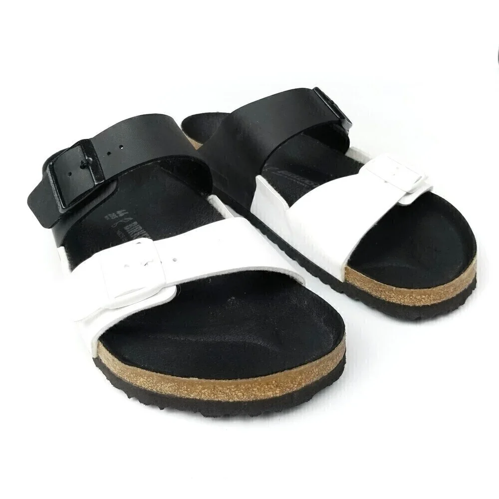NEW Birkenstock Arizona Two Strap Color Block Buckle Sandals Black White Mens 11